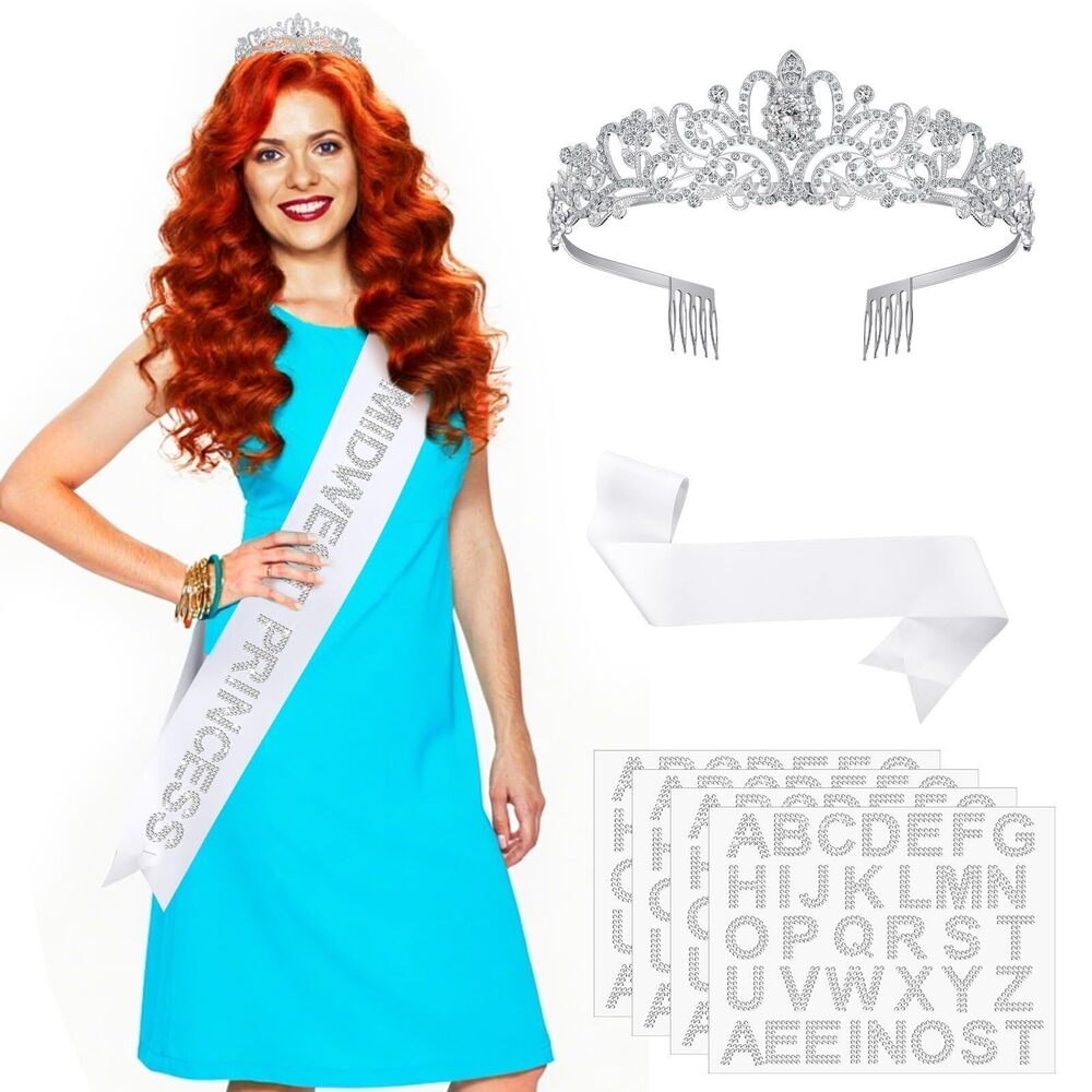 1455 1 Set Princess Sash for Pageants Prom Queen Crown Blank Sashes